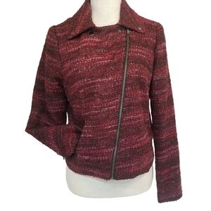 Dana Buchman Chili Pepper Red Moto Full Diagonal Tweed Jacket